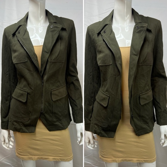 CAbi Women's Small Olive Green Academy Blazer 4120 Asymmetric Zip Stretch Jacket - Picture 3 of 7